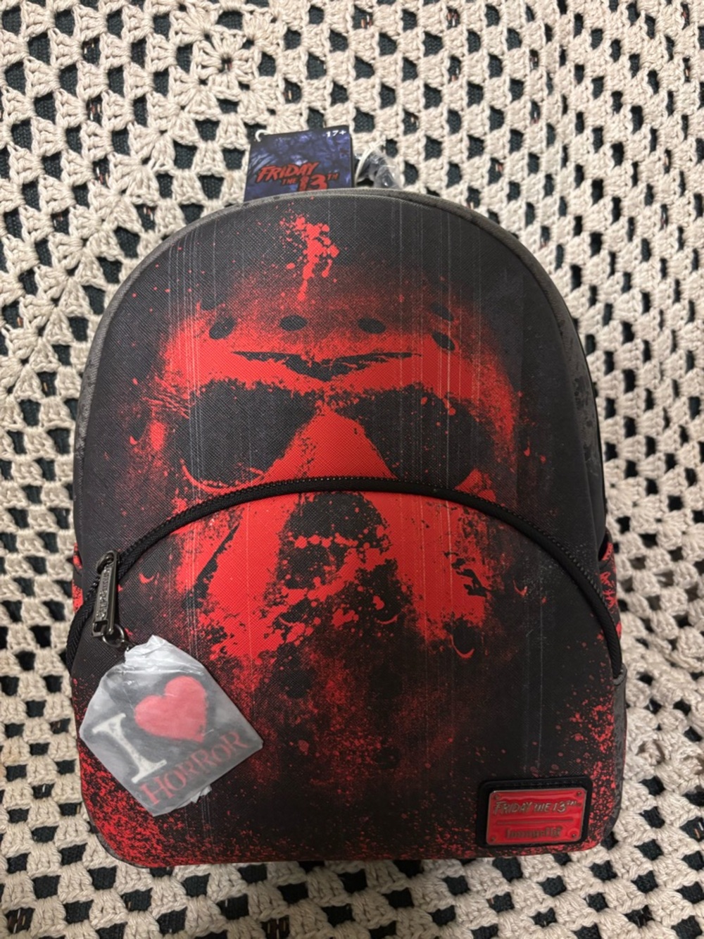 Loungefly Red and Black Friday the 13th Graphic Backpack